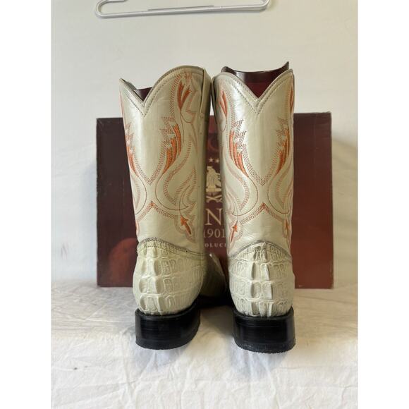 El General Cowboy Boots Ivory/orange Leather Gator Hornback Mens Sz 8 - Picture 5 of 12